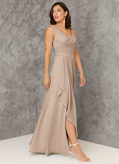 Azazie Kori Bridesmaid Dresses Taupe A-Line Pleated Chiffon Dress image3