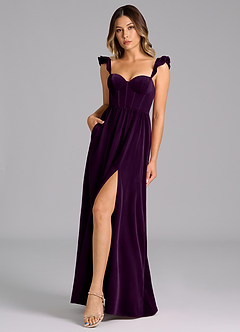 Azazie Denisse Robes de demoiselle d'honneur Robe Trapèze en velours Rayé Grain De Raisin image1