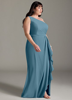 Azazie Liza Jurken voor bruidsmeisjes Jurk van Chiffon met Zeemeermin One-Shoulder Bermuda image9