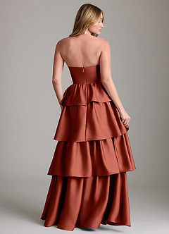 Azazie Faye Bridesmaid Dresses Terracotta A-Line Ruched Stretch Satin Dress image2