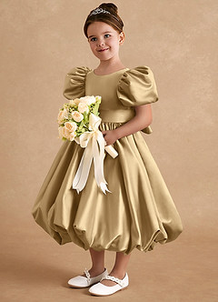 Azazie Jellybean Blumenmädchenkleider Ballkleid Gestreift Matte Satin Kleid Gold image1
