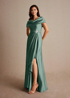 Azazie Branford Kleider für die Brautmutter A-Linie Plissee Stretch-Satin Kleid Eukalyptus image8