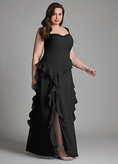 Azazie Sloane Bridesmaid Dresses Black A-Line Sweetheart Neckline Chiffon Dress image10