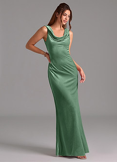 Azazie Rylina Bridesmaid Dresses Eucalyptus Mermaid Bow Velvet Dress image4
