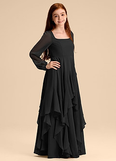 Azazie Clara Junior Abito A-Line in Chiffon Blusa Nero image4
