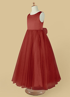Azazie Muni Flower Girl Dresses Terracotta A-Line Bow Tulle Dress image4
