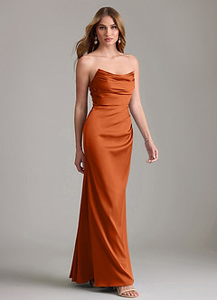 Azazie Lucille Vestidos de damas de honor Vestido de Naranja Quemada de Satén Elástico de Corte Sirena Convertible con Sin tirantes image4