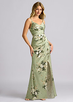 Azazie Deandra Jurken voor bruidsmeisjes Jurk van Stretch Satijn met Zeemeermin Geplooid Bloemenranken image4