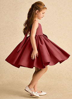 Azazie Jessie Flower Girl Dresses Rust A-Line Bow Matte Satin Dress image3