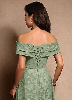 Azazie New Britain Mother of the Bride Dresses Dusty Sage A-Line Pleated Floral Burnout Dress image8