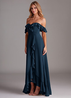 Azazie Lyra Bridesmaid Dresses Dark Navy A-Line Chiffon Convertible Dress image5