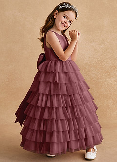 Azazie Twinkle Toes vestidos de niña de las flores Vestido de Rosa Del Desierto de Tul de Corte En A con Lazo image3