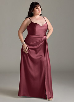 Azazie Brielle Bridesmaid Dresses Merlot A-Line Cowl Spaghetti Straps Stretch Satin Dress image9