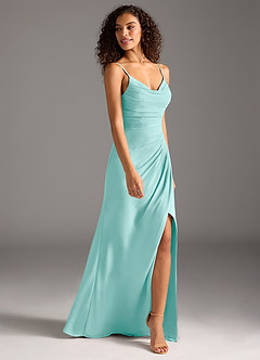 Azazie Deandra Brautjungfernkleider Meerjungfrau-Linie Plissee Chiffon Kleid Aqua image4