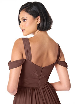 Azazie Lianne Robes de demoiselle d'honneur Robe Trapèze en Mousseline de soie Épaule décolletée Expresso image6