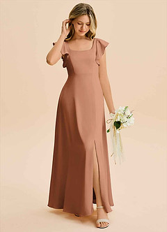 Azazie Bondi Junior Bronzer A-Line Side Slit Stretch Satin Dress image3