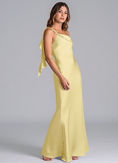 Azazie Driea Bridesmaid Dresses Lemon Sorbet Mermaid One Shoulder Stretch Satin Dress image5