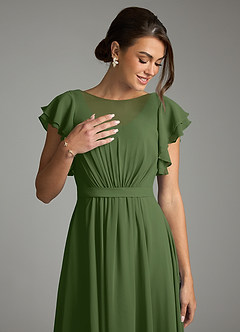 Azazie Daphne Modest Bridesmaid Dresses A-Line Ruffled Chiffon Floor-Length Dress image5