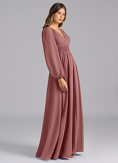 Azazie Palerma Bridesmaid Dresses Desert Rose A-Line Long Sleeve Chiffon Dress image3