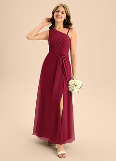 Azazie Brooke Junior Burgundy A-Line Side Slit Chiffon Dress image3