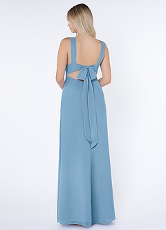 Azazie Christiana Bridesmaid Dresses Steel Blue A-Line V-Neck Pleated Chiffon Dress image3