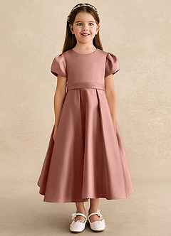 Azazie Princess Flower Girl Dresses Cedar Rose A-Line Pleated Matte Satin Dress image5