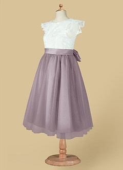 Azazie Vetty Flower Girl Dresses Ivory Dusk A-Line Lace Tulle Dress image14