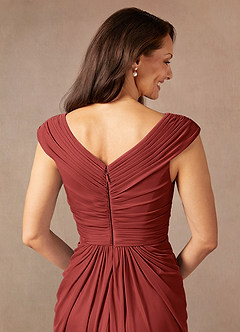 Azazie Lisolette Mother of the Bride Dresses Rust Sheath Pleated Mesh Dress image8