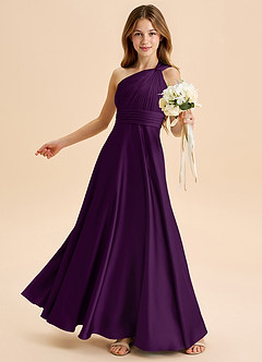 Azazie Charlize Junior Jurk van Stretch Satijn met A-Lijn Geplooid Druif image4