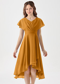 Azazie Graciela Junior Butterscotch A-Line Pleated Chiffon Dress image3