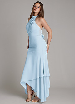 Azazie Magda Jurken voor bruidsmeisjes Jurk van Chiffon met Zeemeermin Hoge Kraag Hemelsblauw image3