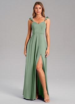 Azazie Everett Bridesmaid Dresses Matcha A-Line Stretch Satin Dress image3
