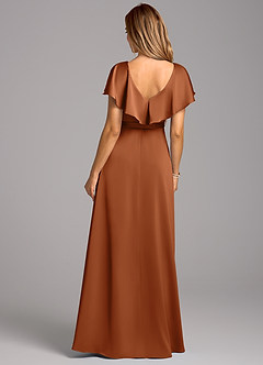 Azazie Lainey Bridesmaid Dresses Copper A-Line with Pockets Stretch Satin Dress image2