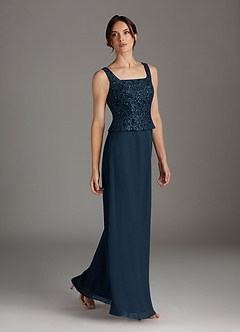 Azazie Cornelia Mother of the Bride Dresses Dark Navy Sheath Square Neckline Sequins Chiffon Dress image3