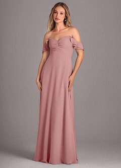 Azazie Kaylyn Vestidos de damas de honor Vestido de Rosa Polvorienta de Gasa de Corte en A con Volante image6