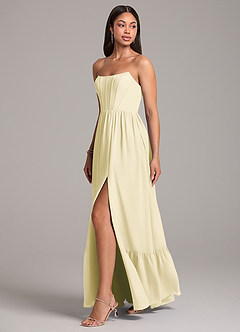 Azazie Kailee At-home Try On Dresses Dusty Blue A-Line with Pockets Chiffon Dress image3