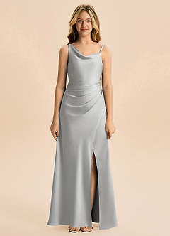Azazie Abby Junior Silver A-Line Pleated Stretch Satin Dress image5