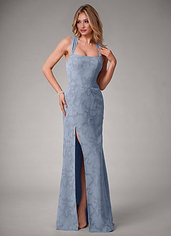Azazie Luci Bridesmaid Dresses Dusty Blue Mermaid Pleated Floral Burnout Convertible Dress image6