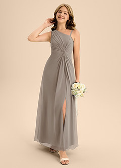 Azazie Brooke Junior Abito A-Line in Chiffon Spacco Laterale Taupe image1