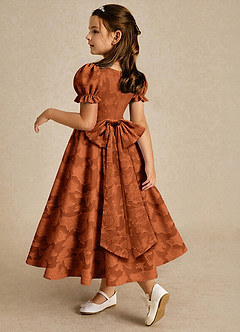 Azazie Joss Flower Girl Dresses Burnt Orange A-Line with Sleeves Floral Burnout Dress image2
