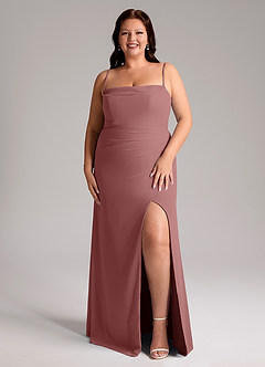 Azazie Leonis Vestidos de damas de honor Vestido de Rosa Del Desierto de Gasa de Corte Recto Convertible con Sin tirantes image9