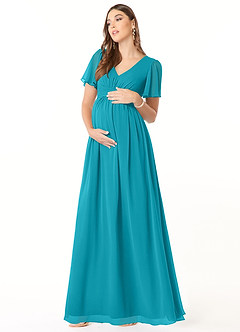Azazie Verna Maternity Bridesmaid Dresses A-Line V-Neck Ruched Chiffon Floor-Length Dress image3