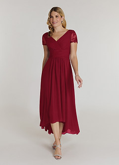 Azazie Thais Kleider für die Brautmutter A-Linie Spitze Chiffon Kleid Burgunderrot image1