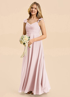 Azazie Dory Junior Blushing Pink A-Line Ruched Chiffon Dress image1
