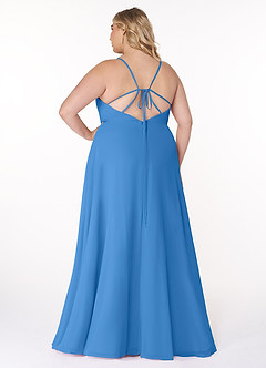 Azazie Everleigh Abiti da Damigella Abito A-Line in Chiffon con Scollo a Cuore a Pieghe Blue Jay image9