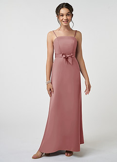 Azazie Anina Junior Dusty Rose A-Line Bow Stretch Satin Dress image1