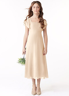 Azazie Bondi Junior Linia A Marszczony Szyfon Długość herbaty Młodsza druhna Sukienka image2