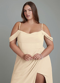 Azazie Johana Bridesmaid Dresses Champagne Mermaid Off the Shoulder Chiffon Convertible Dress image10