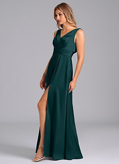 Azazie Karina Bridesmaid Dresses Pine A-Line Pleated Stretch Satin Dress image3
