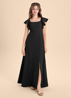 Azazie Bondi Junior Abito A-Line in Crepe Elasticizzato Spacco Laterale Nero image3